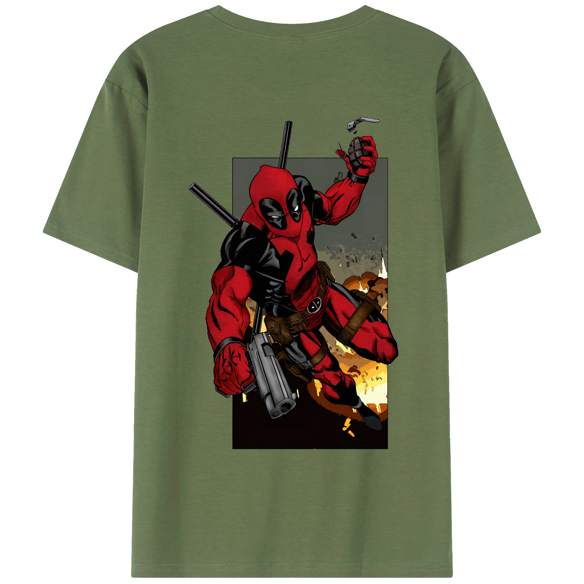 （画像用） Deadpool デッドプール 綿100％ メンズ半袖Tシャツ（バックプリント） 通気性